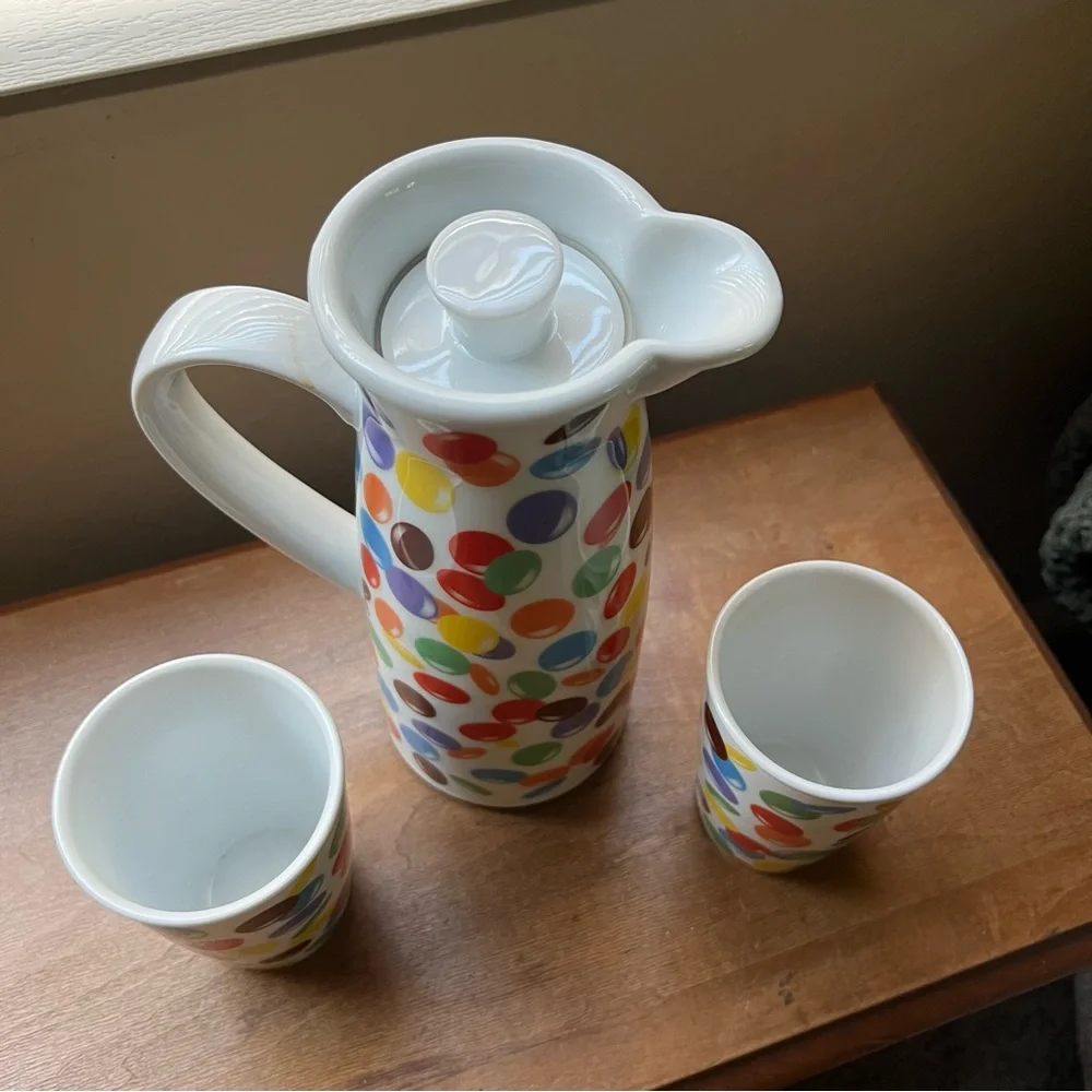 RARE Vintage Arzberg Smarties Ceramic Pitcher Carafe and Drinking Glasses Set